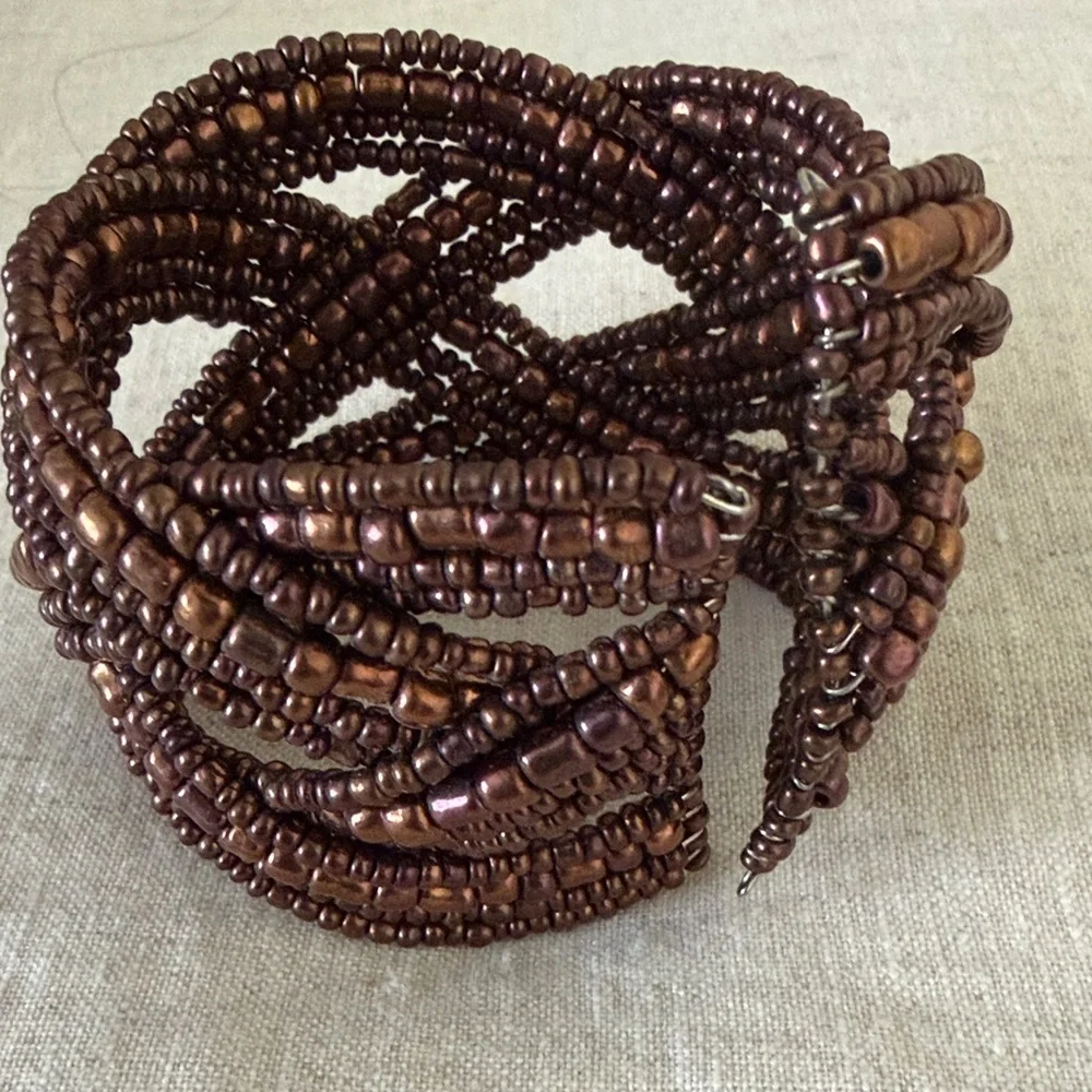 Vintage Brown and copper Beaded Cuff Bracelet